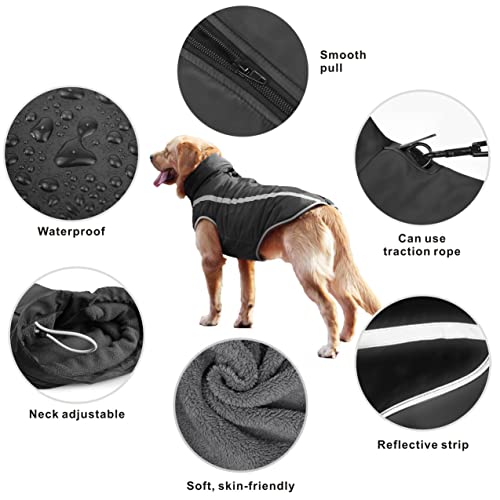 Idepet Wasserdichter Hundemantel Winter Warme Jacke, Winddichte Haustierkleidung Hundejacke Outfit für kleine mittelgroße Hunde mit Geschirrloch XL-6XL