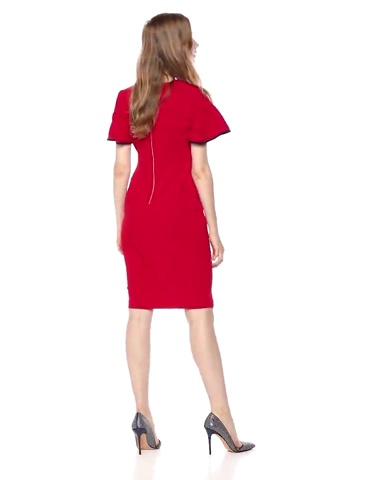 Watch Calvin Klein Women's Flutter Sleeved Sheath Dress, red/Black, 2 on Amazon Live Watch Calvin Klein Women's Flutter Sleeved Sheath Dress, red/Black, 2 on Amazon Live