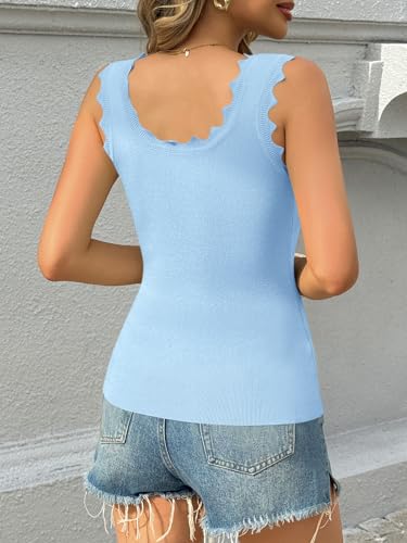 Image of Saodimallsu Womens Ribbed Knit Tank Top Summer Sleeveless Square Neck Casual Basic Slimming Sweater Vest Tops