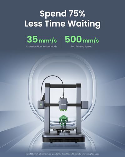 AnkerMake M5C 3D Printer, 500 mm/s High-Speed Printing, All-Metal Hotend, Supports 300℃ Printing, Control via Multi-Device, Intuitive, 7×7 Auto-Leveling, 220×220×250 mm Print Volume