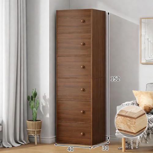 Image of 6-Door Morden Wooden Collapsible Wardrobe for Storage /Space Saving Wooden Wardrobe with Doors /Collpsible Storage Organiser /Living Room -Mapple (Walnut, 6 Layer)