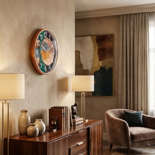 Image of RANDOM 12 Inch Silent Sweep Wall Clock | Stylish Round Decorative Wall Clock for Bedroom, Living Room, Kitchen, and Office | Modern Fancy Analog Clock Design for Home Decor (63653)