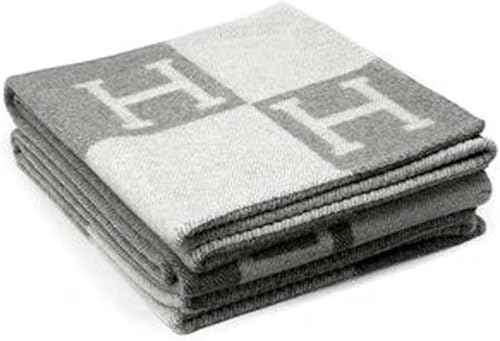 H Blanket Soft Cashmere Fleece Plaid Throw Blanket All Season Knitted Shawl for Sofa Couch Car Camping for Women Men Grey