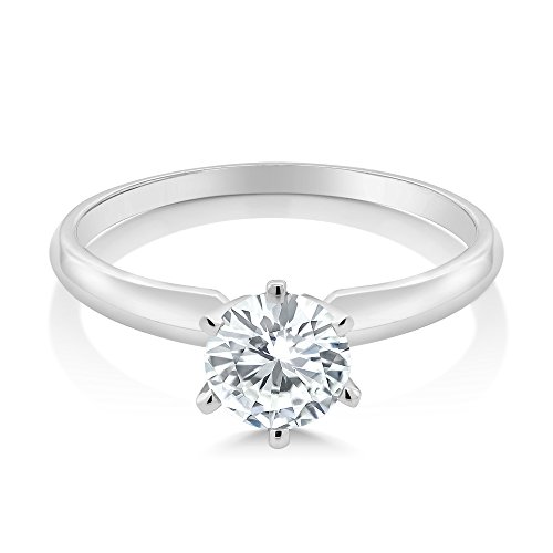 Gem Stone King 14K White Gold Moissanite Solitaire Engagement Ring For Women | 0.80 Cttw | Round 6MM | Gold Ring For Women | Available In Size 5,6,7,8,93