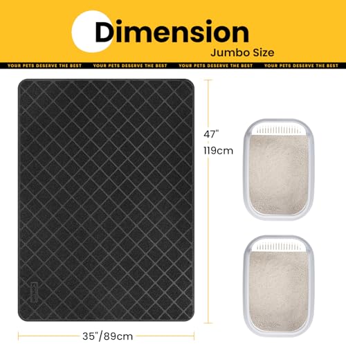 Image of Conlun Cat Litter Mat Litter Trapping Mat, Black Premium Durable PVC Grid Mesh with Scatter Control, Non-slip, Less Waste Cat Litter Box Mat, Soft on Kitty's Paws, Urine Waterproof 47 inch x 35 inch