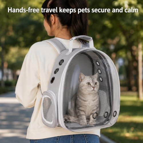 Image of Large Cat Backpack Carrier ExpandablePet Carrier Backpack for Small Medium Cats Fit Up to 18 Lbs, Foldable Puppy Backpack Carrier for Travel,Hiking (Grey, Bubble)