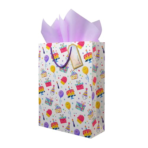 Image of Flora Paperbags - Birthday Pack of 10 Paper Bags for Return Gifts | Medium Carry Bags for Gifts | Return gift bags for kids birthday | Christmas Paper gift bags for kids party |size 30 (H)x23 (W) x9 (B)cm