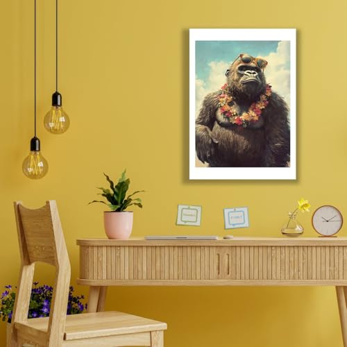 Impression d'art Gorilla Spiffing Prints, singe avec lei tropical - 2