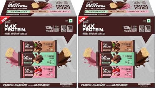Image of RiteBite Max Protein Wafer Bars with Millets, All Flavors (Pack of 24), 10g Protein, No Maida, No Palm Oil, Zero Added Sugar, Healthy Wafer Snack, 480g