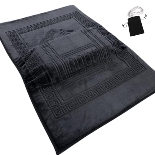 Orthopedic Prayer Mat with Memory Foam Knee Support – Extra Thick Padded Prayer Rug, Muslim & Islamic Prayer Mat (Sajadah) for Men & Women, Soft Luxury Comfort for Eid, Ramadan & Daily Prayer (Black)
