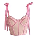 Summer Top Damen Sexy, kontrastfarbene Träger, schmale Passform, vielseitiges Unterhemd mit kurzem Bauchnabel und freiliegendem Stahlring und Fischgrätenmuster für Damen Schlaf Shirt (L)