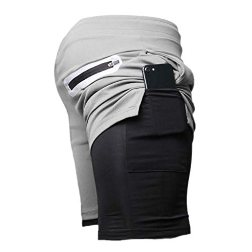DIOMOR Mens Athletic Outdoor 2 in 1 Shorts Fitness Built-in Pocket Running Leggings Liner Quick Dry Workout Gym Pants