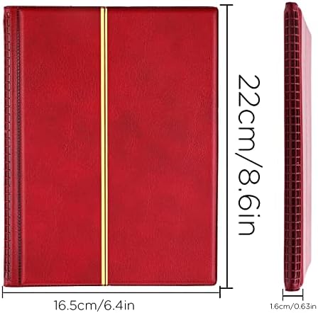 SAVITA 250 Pockets Coin Album 10 Pages Leather Coin Collection Book Penny Collecting Book for Coin Collectors (Red)