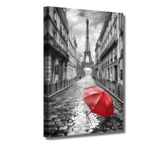 LZIMU Paris Eiffelturm Bilder Roter Regenschirm in der Pariser Straße Gemälde Eiffelturm Leinwanddrucke Schwarz Weiß Landschaft Heimdekoration (40.00 x 60.00 cms) LZIMU Paris Eiffelturm Bilder Roter Regenschirm in der Pariser Straße Gemälde Eiffelturm Leinwanddrucke Schwarz Weiß Landschaft Heimdekoration (40.00 x 60.00 cms)