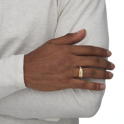 PalmBeach Men's Yellow Gold-plated Sterling Silver Round Genuine Diamond Diagonal Wedding Band Ring (1/8 cttw, I Color, I3 Clarity) Sizes 8-164