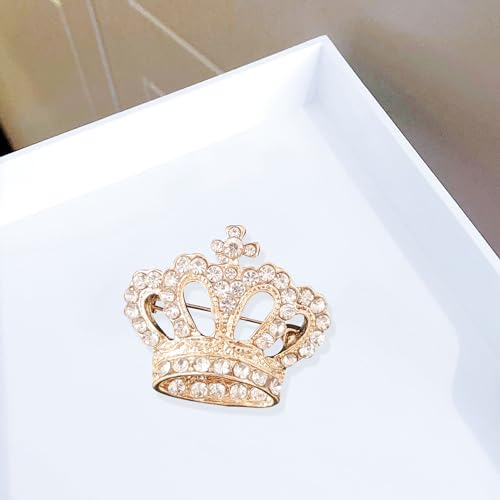 Image of YUNXI King Queen Royal Crown Brooch For Women Men Fashion Gold Silver Rhinestones Crystal Brooches Pin Wedding Party Banquet Birthday