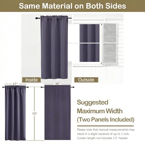 Image of Greyish Purple Blackout Curtains for Bedroom 72 Inch Length 2 Panels Set, Thermal Insulated Curtains for Living Room Nursery, Energy Saving Cortinas Blackout para Dormitorio, 2x40Wx72L