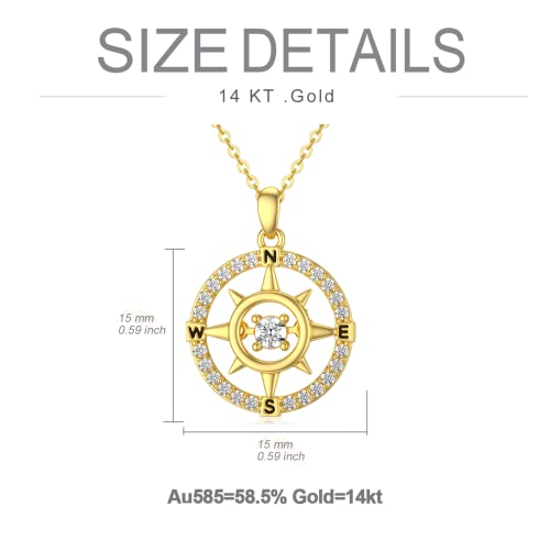 SISGEM 14K Solid Gold Compass Necklace for Women Teen Girls,Yellow Gold Working Compass Pendant Necklace Inspirational Jewerly Gifts for Birthday Mothers Day 16+1+1 inch (14K Gold-Yellow) - Image 5