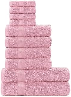 Pure Cotton 10 Piece Thick Highly Absorbent Towel Bale Set 4 Face 4 Hand 2 Bath Towels (Tea Pink)