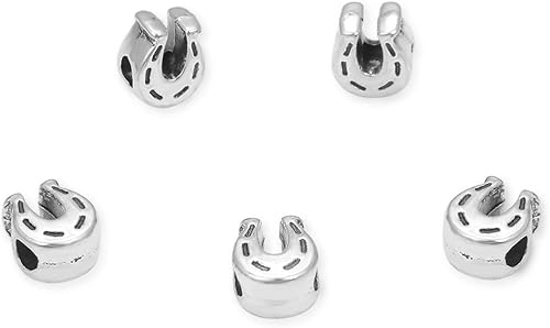 Miniatura 4 de 20 cuentas sueltas de agujero grande con símbolo de la suerte de zapato de caballo (agujero de 0.177 in), plata antigua para aretes, pulseras,