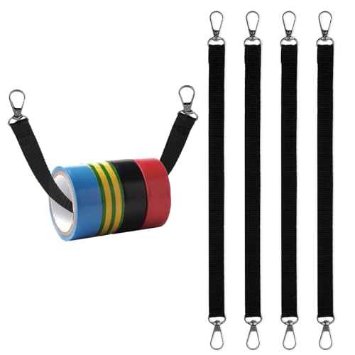4 Black Electrical Tape Holders - Thong with Snap Hooks, Strap, Polyester Tape Holder Chain for Tool Belts, Pouch Bag, Tool Box & Construction