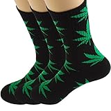 Doovid Weed Leaf Printed Cotton Tube Socks for Women and Men - Maple Leaf Fashion Sports High Crew Socks - 3 Pairs Black Green