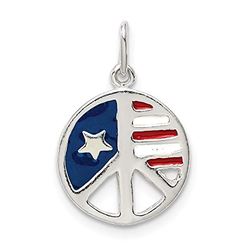 925 Sterling Silver Enamel American Flag Peace Sign Pendant Charm Necklace Patriotic Fine Jewelry For Women Gifts For Her