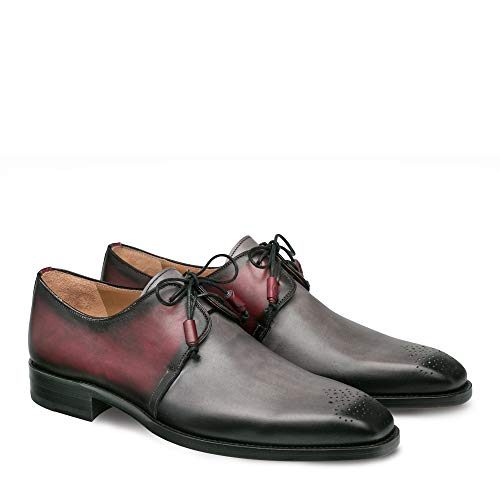 Mezlan Montes - Mens Luxury Lace-Up Dress Shoes - Classic 2-Eyelet Plain Toe Blucher With Two-Toned Hand-Burnished Italian Calfskin Leather - Handcrafted In Spain - Medium Width (Grey/Burgundy, 10.5) #TOP2