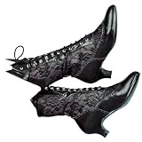 GSXLZ Winterschuhe Damen Damen Stiefeletten Vintage Spitzschuh for Damen Eleganter Schnürstiefel Gespleißter Damen High Heel(Black,43)