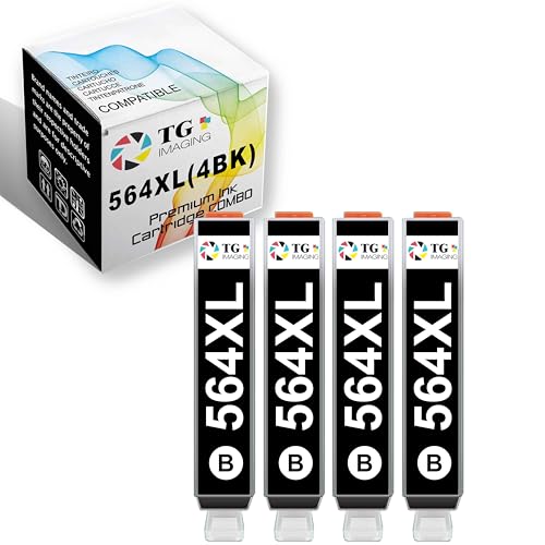 TG Imaging Compatible 564XL Ink Cartridge Replacement for HP 564 Black Ink 564BK for 5510 5511 5514 C310a C510 C5300 C5324 6510 Inkjet Printer (4 Pack, 564 XL Black High Yield)