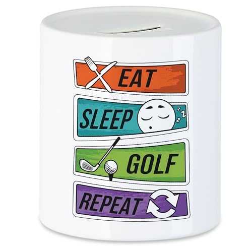 Hey!Print Eat Sleep Golf Repeat Spardose Golf Geschenkidee Lustiges Motiv Golfer Sport Hobby