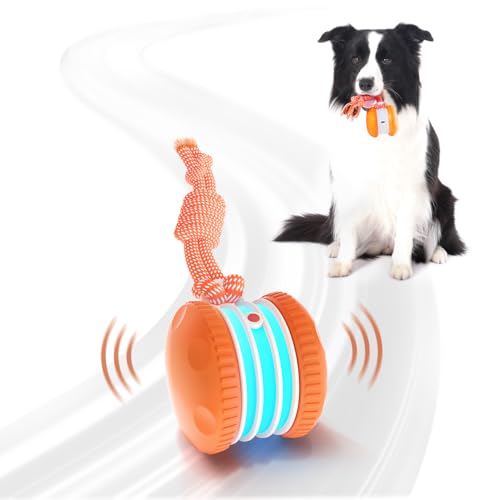 Hedsuin Interactive Dog Ball, Random Path Electric Automatic Moving and Rolling Dogs Toy with Rope for Small Medium Large Dogs, Motion-Activated Dog Stimulation Toy for Boredom Relief (Orange)
