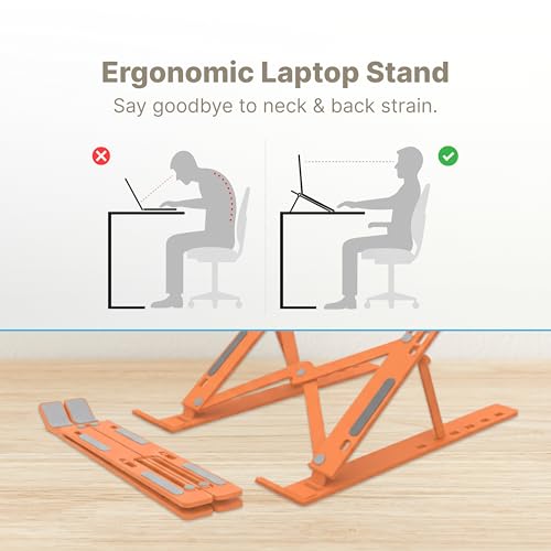 Image of Geonix Trek T3 Aluminium Ergonomic Laptop Stand | 7 Angles Adjustable Tabletop | Anti Slip Rubber Pads | Foldable | Compatible with Laptops Upto 17 inch (Cosmic Orange)