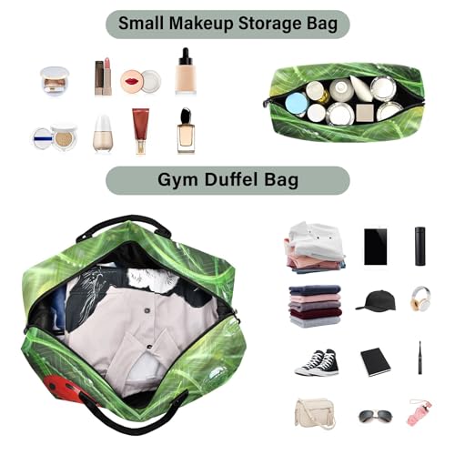 Ladybugs Droplet Grass Green Duffel Bag for Travel Toiletry Bags Set of 2, Funny Luggage Set Weekend Bag Duffel4