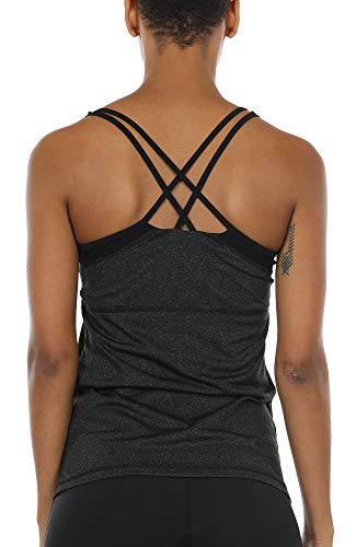Image of icyzone Women Workout Yoga Spaghetti Strap Racerback Tank Top with Built in Bra