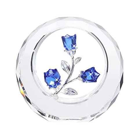 LONGWIN Crystal Tulips Flower Figurines with a Outer Circular Ring, Glass Spring Bouquet Collectible Figurines Home Decor Paperweight Ornaments (Cobalt Blue) Cover
