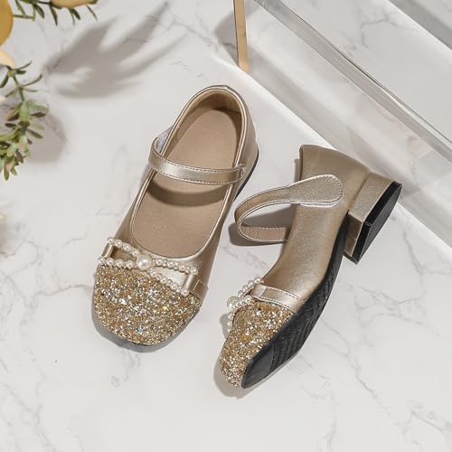 IWIHMIV Girls Dress Shoes Slip on Flower Girl Low Chunky Heel Mary Jane Leather Shoes for Party Wedding Performance4