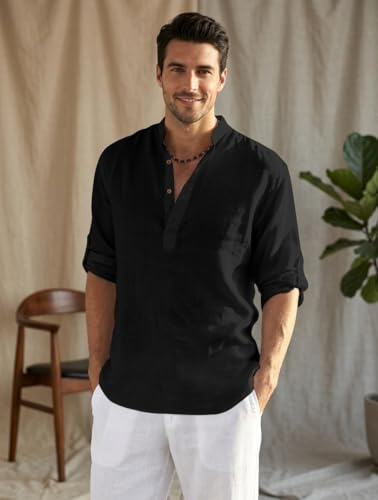 Image of Men's Kurta || Chinese Collar Long Sleeves || Straight Hip Length Kurtas || Short Kurta for Men || for Festival || Function || Occasion Wear Fancy Kurta for || Best Gifts for Men