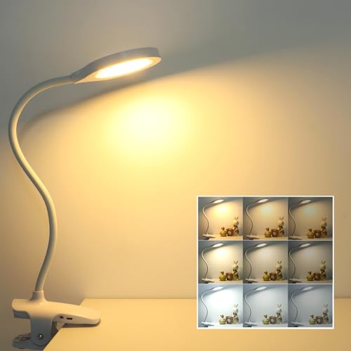 Akynite 36 LED Clip on Bed Lamp USB Rechargeable, 3 Colours and 3 Brightness, Eye Caring Cordless Reading Light, Clip on Bedside Reading Light Dimmable, White