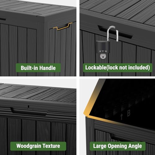 Mars Villa 45 Gallon Outdoor Storage Box, Resin Deck Box Waterproof, Storage Chest for Outside Patio Furniture Cushions, Pool Supplies, Garden Tools, UV Resistant and Weatherproof, Black - Image 6