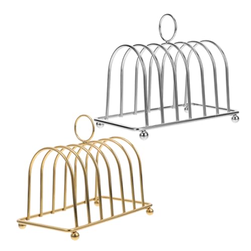 JOINPAYA 2pcs Desktop Bread Rack Sturdy Cooling Stand with Slots Ball Feet Loop Handle for Kitchen Countertop Electroplated for Toast Baked Goods Display