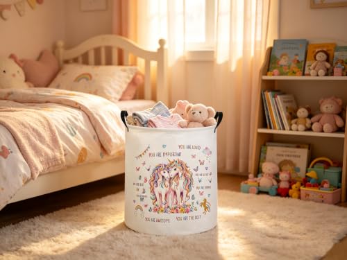 Image of Baby Laundry Hamper kids laundry Basket Waterproof Laundry Bag for Bedroom Clothes Organizer Room Decor(Butterfly Unicorn)