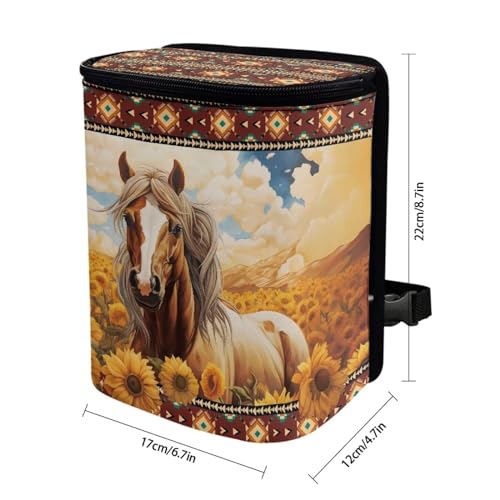Image of Aztec Horse Sunflower Car Trash Can Hanging Leak Proof Trash Bin Hanging for Back /Front /Console of Cars,Horse Car Accessories for Women Men