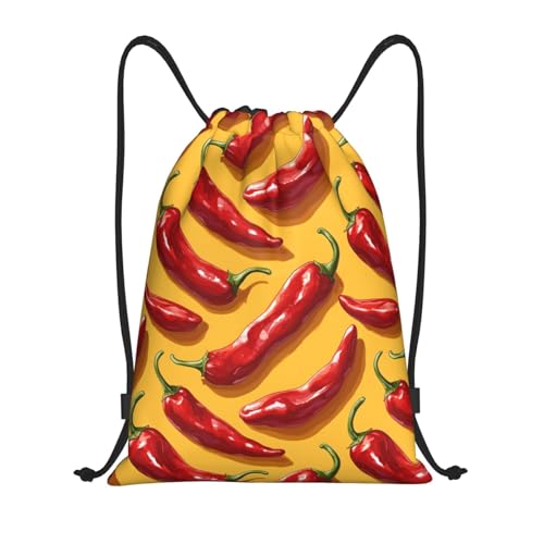 Drawstring Backpack - Realistic Chili Pepper Red Print Sports Gym Sackpack String Bag For Women Men, Lightweight Draw String Back Bag For Workout Travel