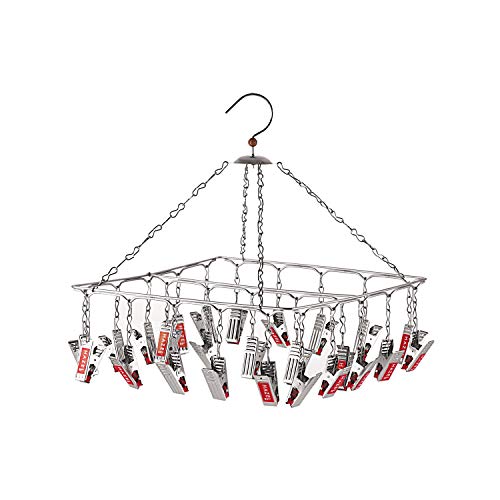 Image of HAZEL Stainless Steel Cloth Hanger with 25 Clips | 360 Degree Baby Cloth Drying Hanger | Multi Clip Clothes Hanger