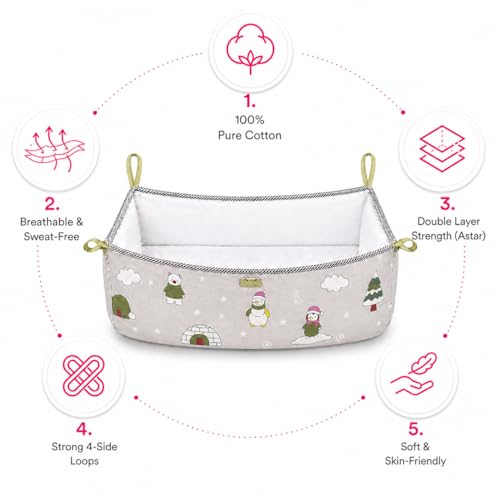 Image of Traditional Baby Khoyu /Cotton Cradle Cloth for Ghodiyu /Jhula /Palna with Astar Double Layer Support | Cloth for Cradle Stand Use Snow Print (Grey)