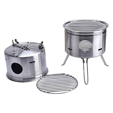 ARC USA BQ2026, Easy Carry Stainless Steel Camping Stove Backing Stove Portable Wood Burning Stoves for Picnic BBQ Camp Hiking with Grid Cover