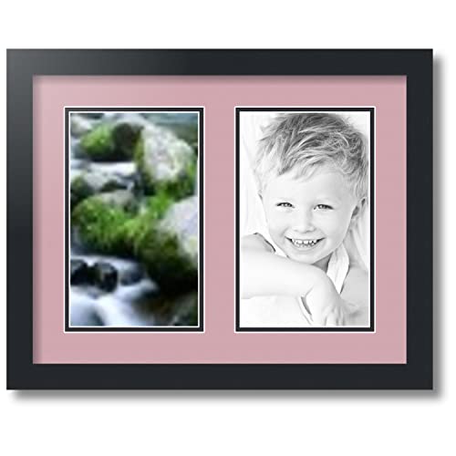 ArtToFrames Collage Photo Frame Double Mat with 2-6x10 inch Openings with Black Frame and Seashell Top Mat