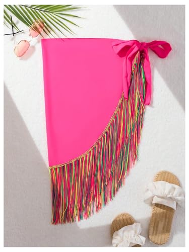 SweatyRocks Women's Fringe Tie Knot Bathing Suit Beach Swimsuit Cover Up Skirt Sarong Wraps3