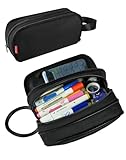 Fmeida Pencil Case Pouch Expandable - Extra Large Pencil Pouch Aesthetic Pencil Bag Office Stationery Organizer with Handle for Adult Men Women Back to School Supplies - Black